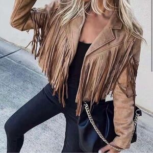 VICI brown faux suede fringe jacket. Super soft. Size M